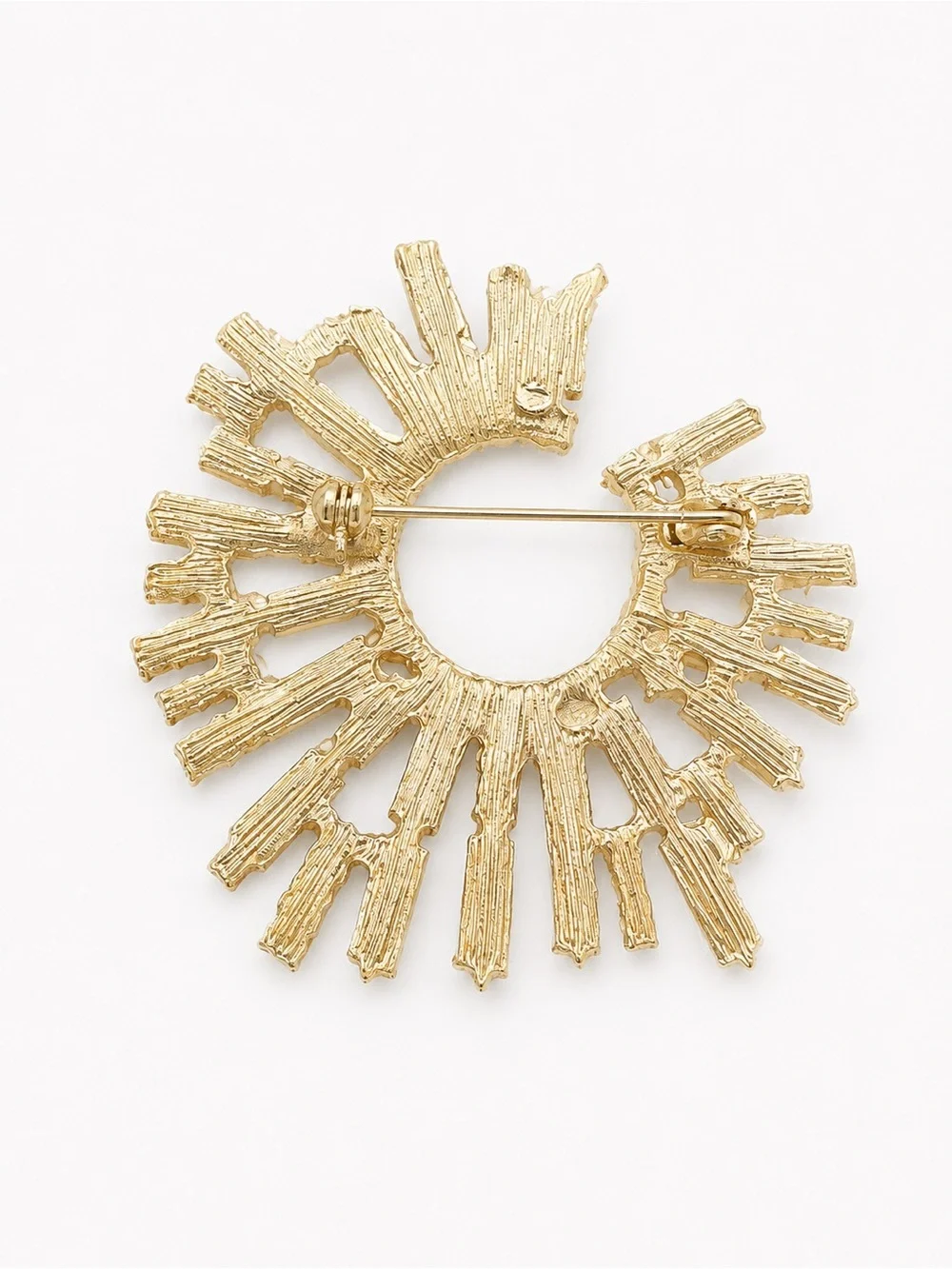 New Rhinestone Sunburst Circle Brooch Pin – Crystal Statement – Gold Tone‎